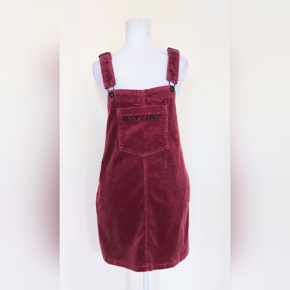 Hot Topic GET LOST Couderoy Overall Dress Burgundy Red Size Small
